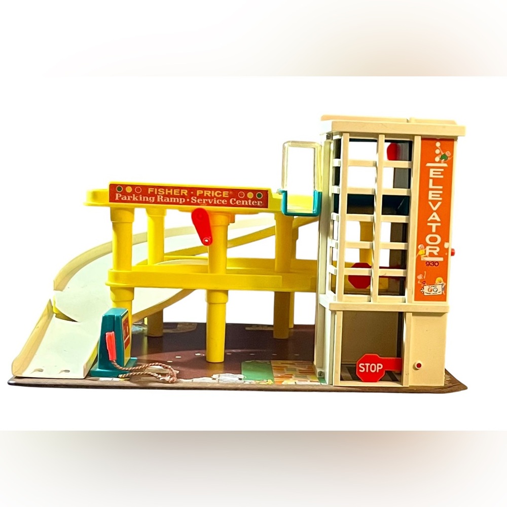 Antique Fisher-Price Parking Ramp Service Center Toy with some Accessories